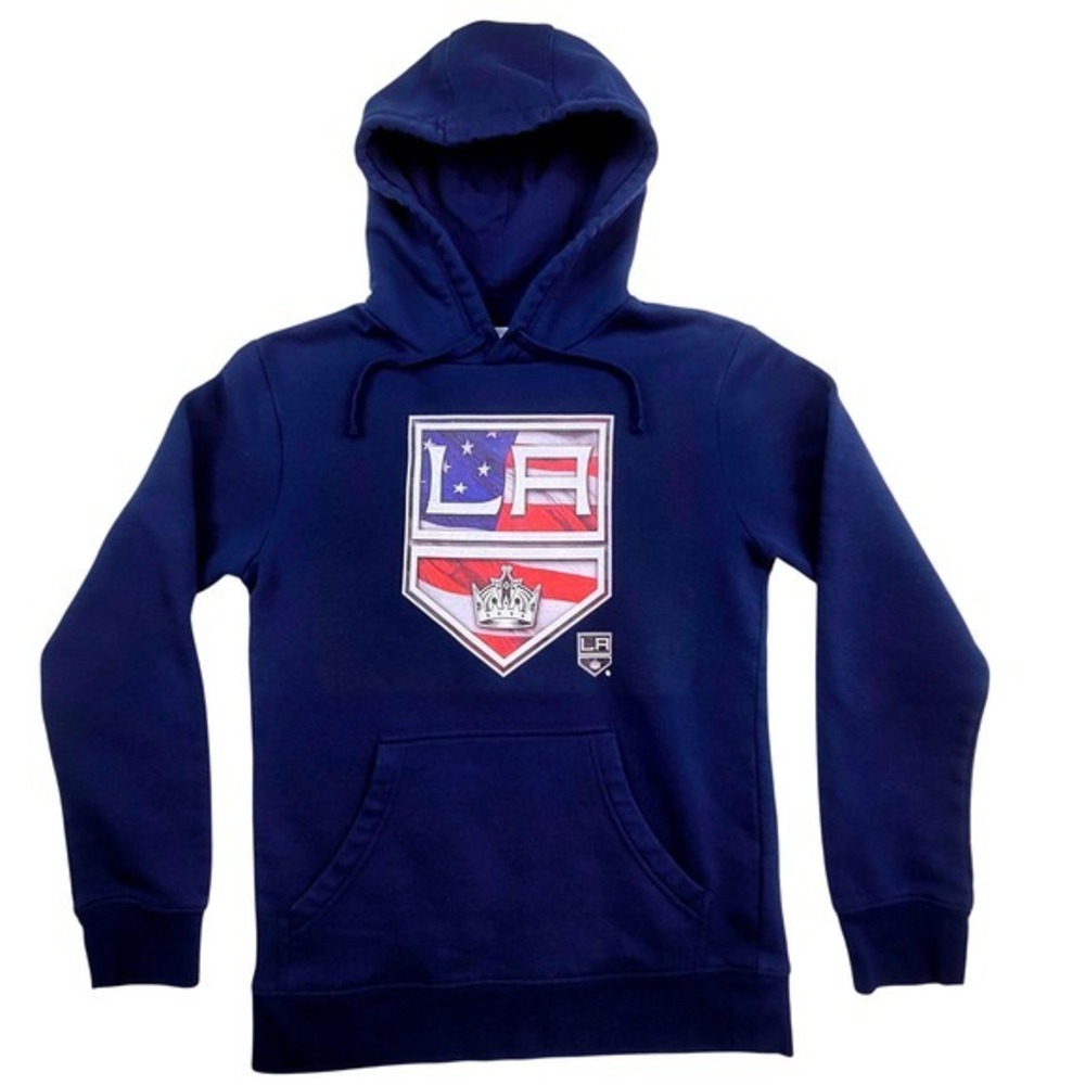 LA Kings Hoodie Navy Blue Fanatics Mens Small American‎ Flag Crown Logo Pullover